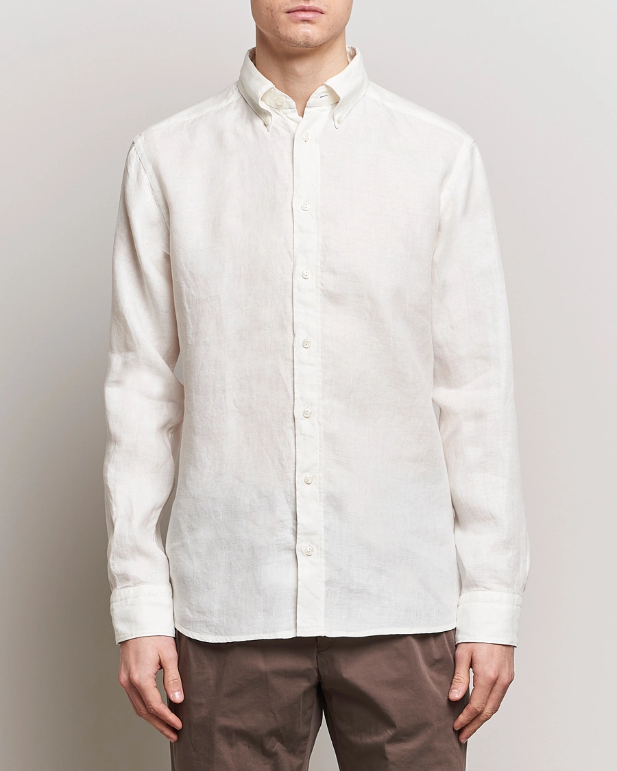 Herre | Business & Beyond | Eton | Slim Fit Linen Button Down Shirt White