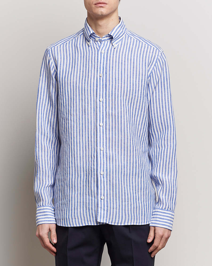 Herre | Skjorter | Eton | Slim Fit Striped Linen Shirt Blue/White