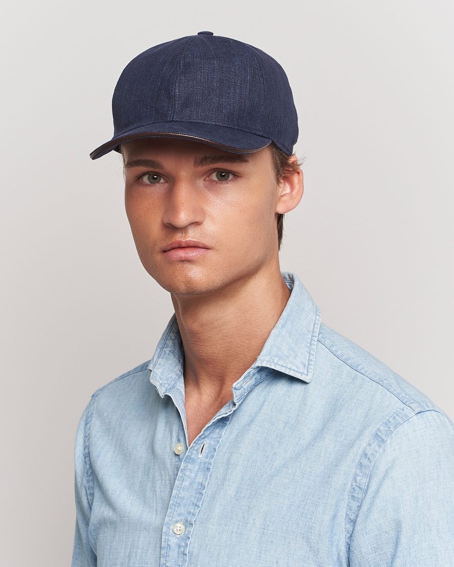 Herre | Kasketter | Eton | Solid Linen Cap Navy Blue