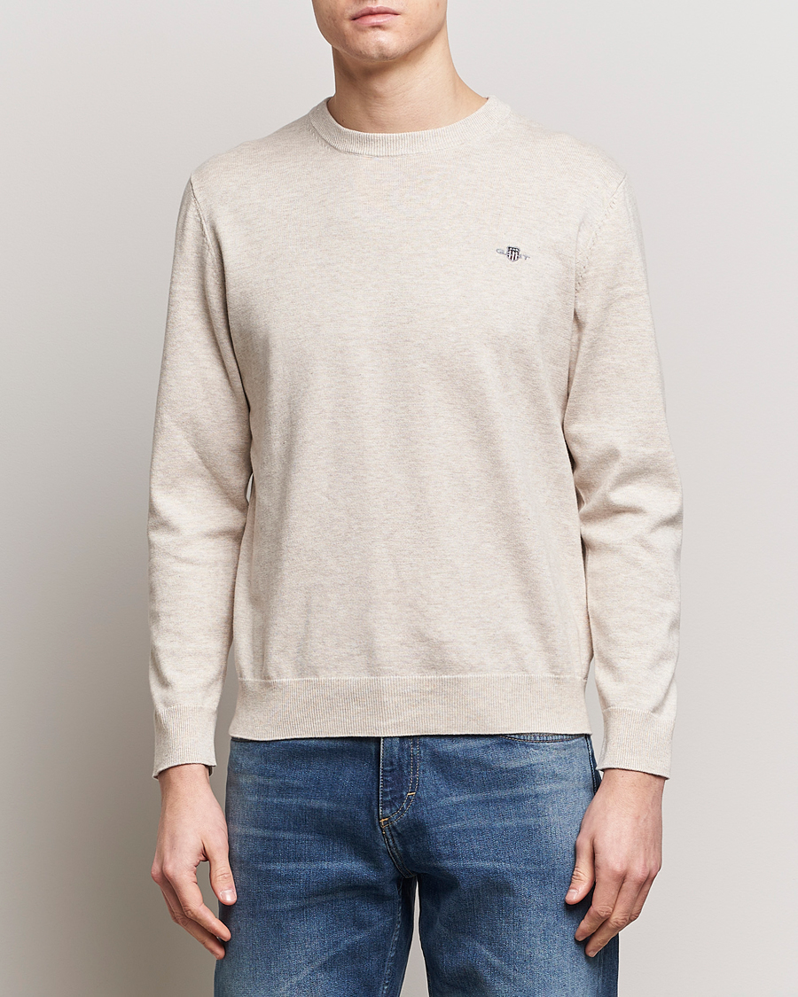 Herre | Pullovers med rund hals | GANT | Classic Cotton Crew Neck Light Beige Melange