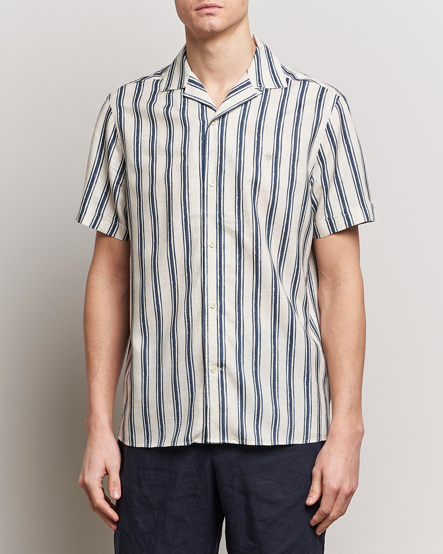 Herre |  | Morris | Printed Short Sleeve Shirt Navy/Beige