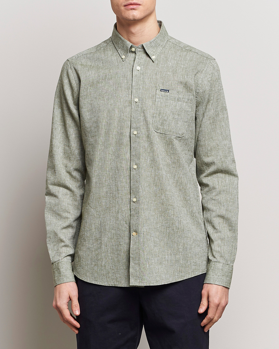 Herre | Hørskjorter | Barbour Lifestyle | Nelson Linen/Cotton Button Down Shirt Bleached Olive