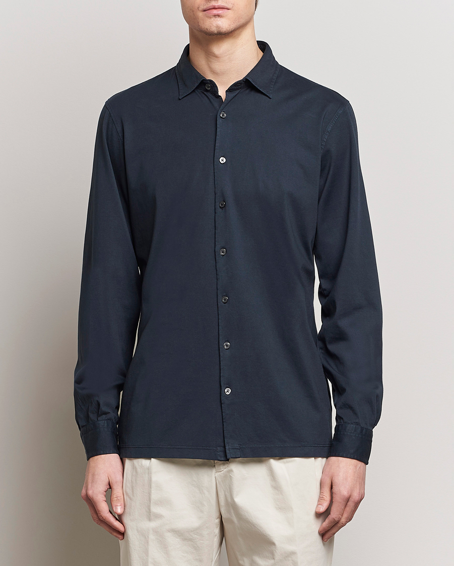 Herre | Casualskjorter | Gran Sasso | Washed Cotton Jersey Shirt Navy