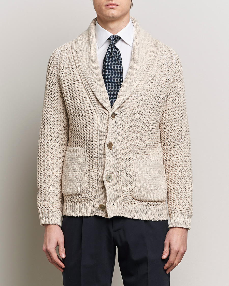 Herre | Luxury Brands | Brioni | Cotton/Wool Shawl Cardigan Light Beige