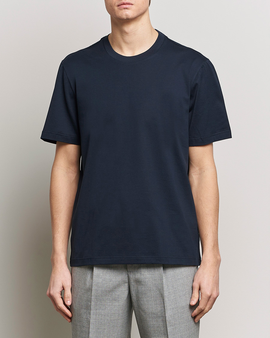 Herre | Quiet Luxury | Brioni | Short Sleeve Cotton T-Shirt Navy