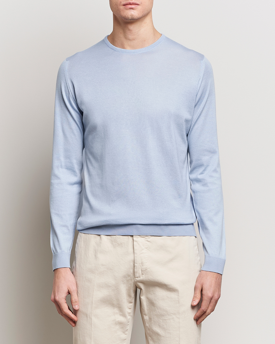 Herre | Pullovers med rund hals | John Smedley | Hatfield Sea Island Crew Neck Mirage Blue