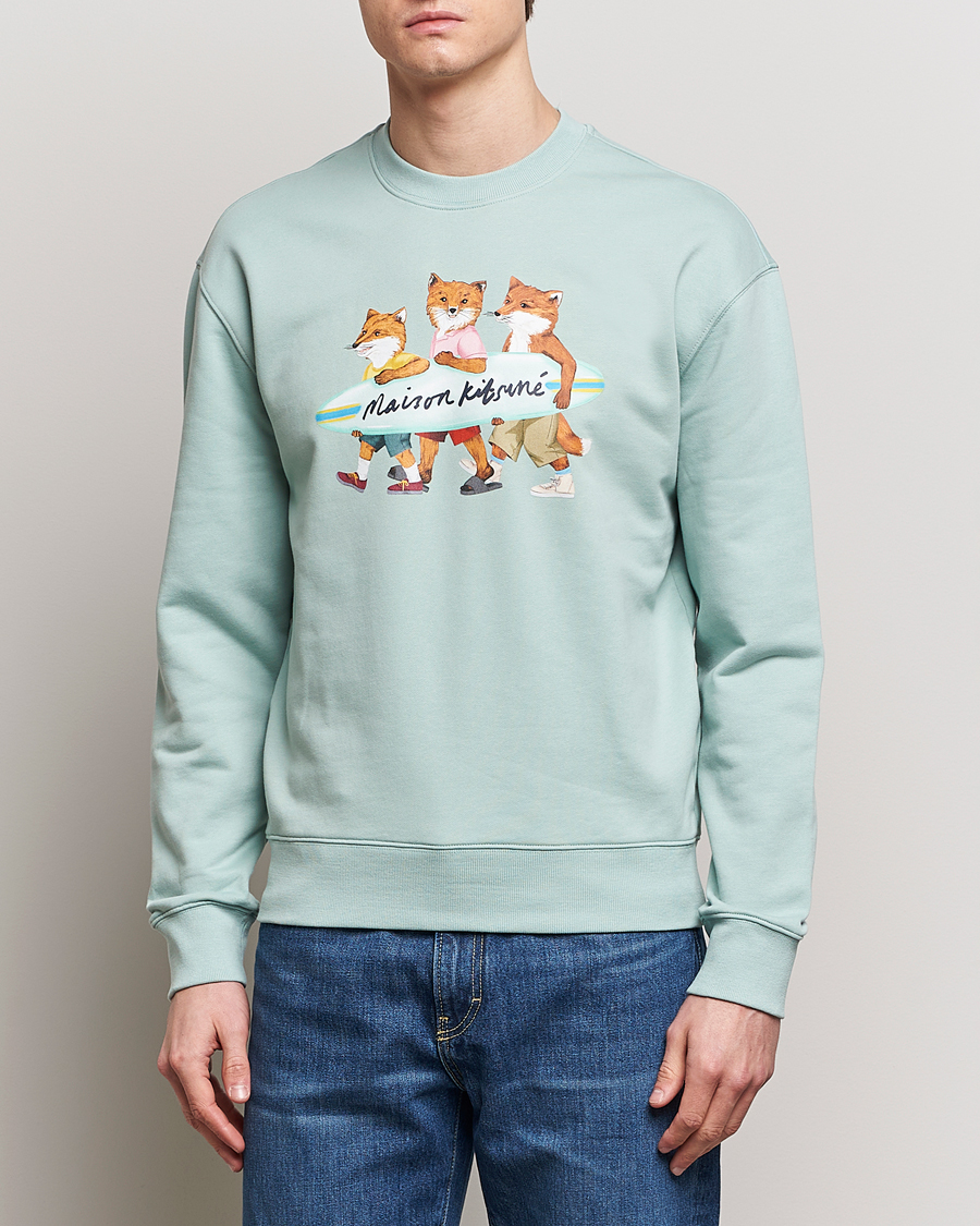 Herre |  | Maison Kitsuné | Surfing Foxes Sweatshirt Seafoam Blue