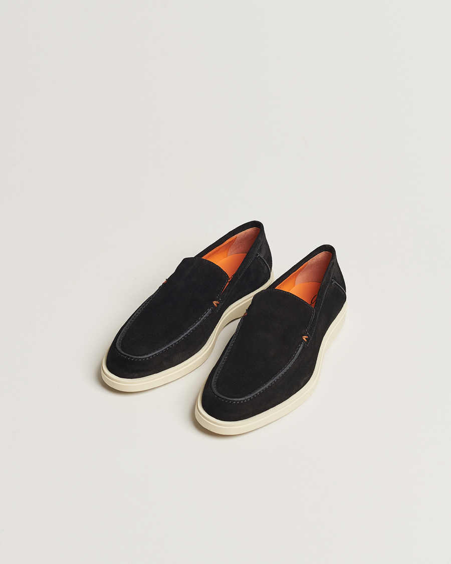 Herre |  | Santoni | Summer Loafers Black Suede