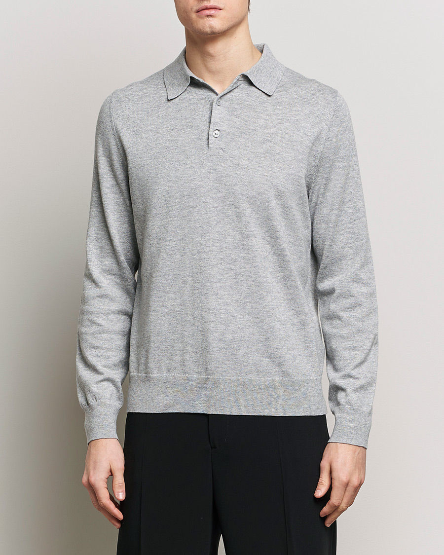 Herre | Strikkede polotrøjer | Filippa K | Knitted Polo Shirt Light Grey Melange