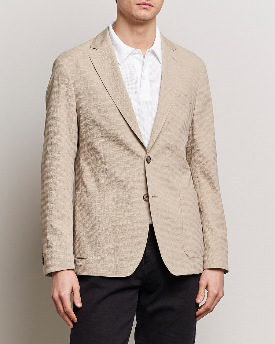 Herre | Blazere & jakker | BOSS BLACK | Hanry Cotton Seersucker Blazer Dark Beige