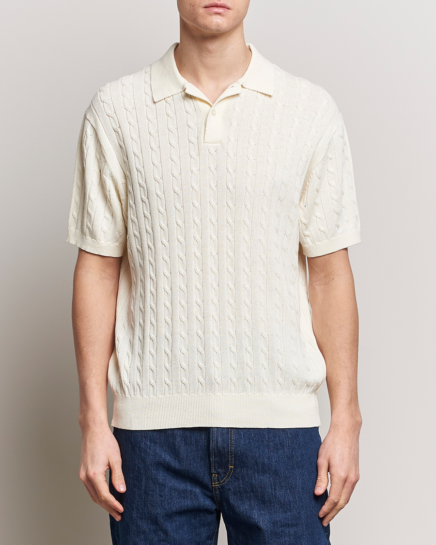 Herre | Tøj | BEAMS PLUS | Cable Knit Short Sleeve Polo Off White