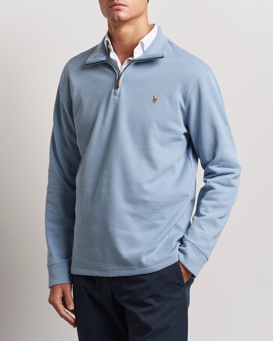 Herre |  | Polo Ralph Lauren | Double Knit Jaquard Half Zip Sweater Vessel Blue