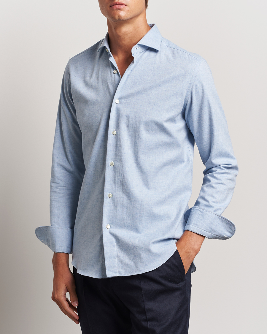 Herre |  | Grigio | Washed Flannel Shirt Light Blue