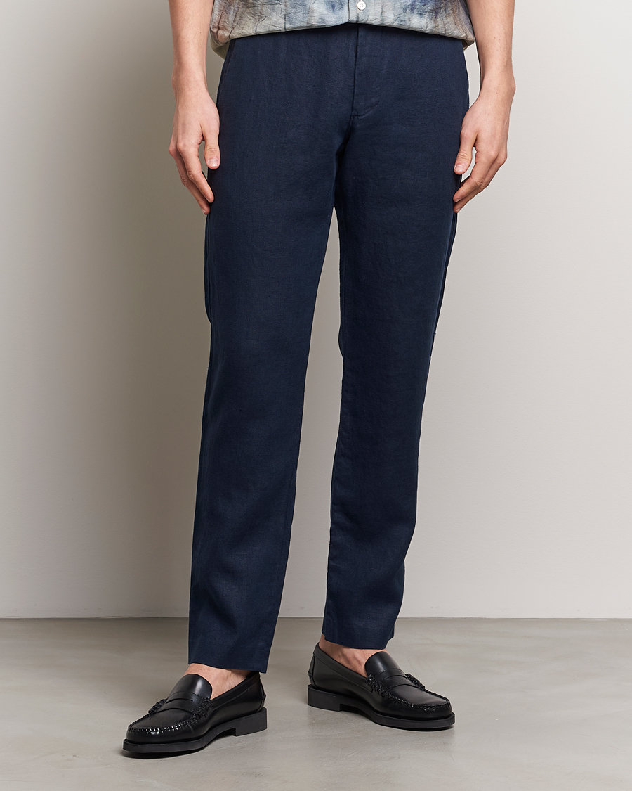 Herre | Tøj | NN07 | Theo Linen Trousers Navy Blue