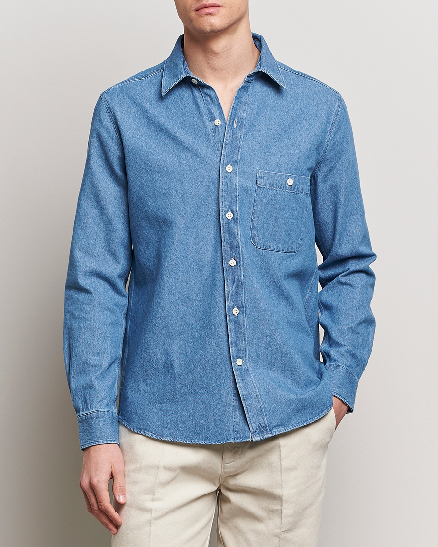 Herre | A Day's March | A Day\'s March | Mason Sturdy Denim Shirt Light Blue