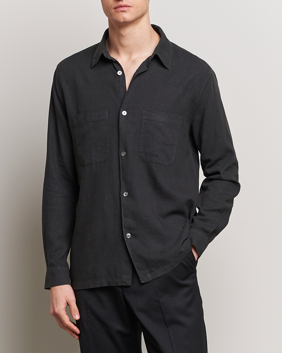 Herre | A Day's March | A Day\'s March | Balain Linen/Viscose Shirt Off Black