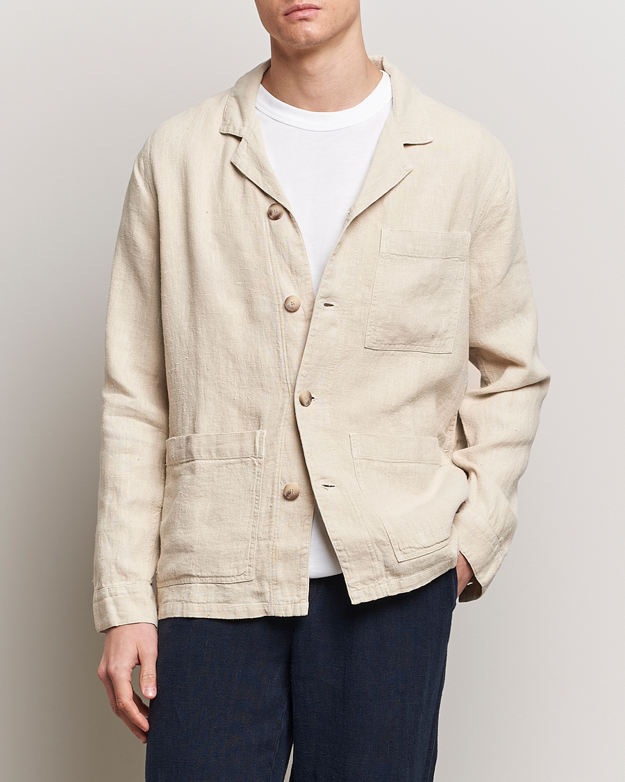 Herre | A Day's March | A Day\'s March | Bangher Linen Overshirt Oyster