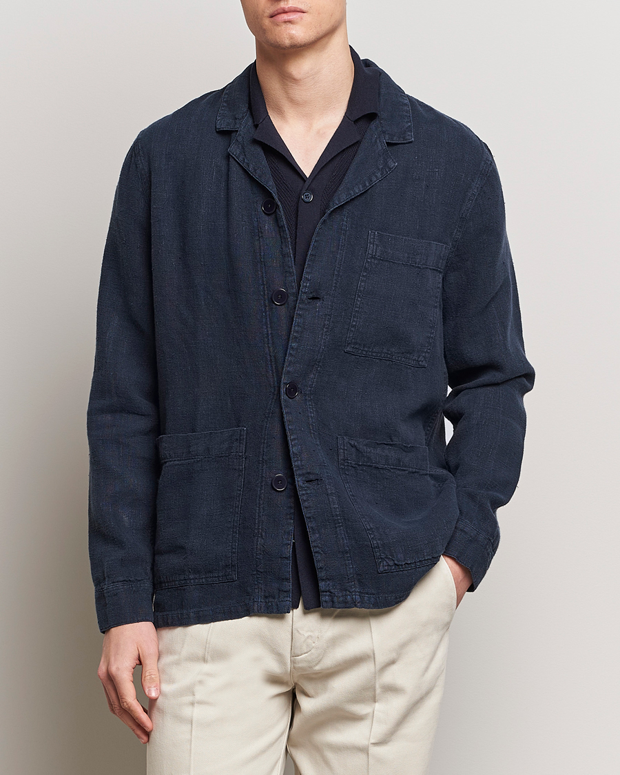 Herre | A Day's March | A Day\'s March | Bangher Linen Overshirt Navy