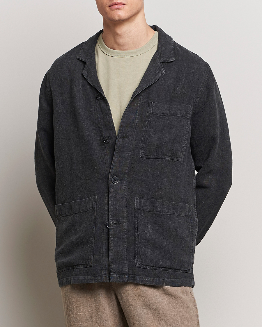 Herre | The linen lifestyle | A Day\'s March | Bangher Linen Overshirt Black