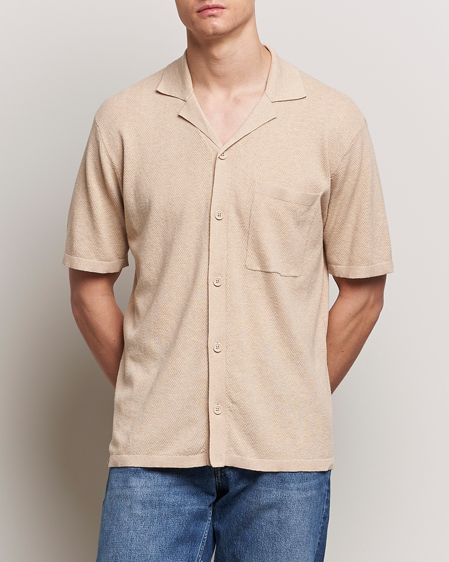 Herre | A Day's March | A Day\'s March | Yamu Knitted Herringbone Shirt Oyster