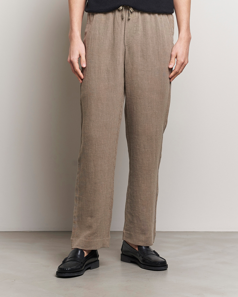 Herre | Hørbukser | A Day\'s March | Tamiat Drawstring Linen Trousers Clay