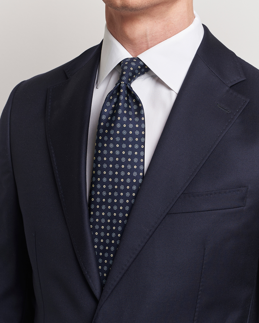 Herre | E. Marinella | E. Marinella | 3-Fold Printed Silk Tie Navy