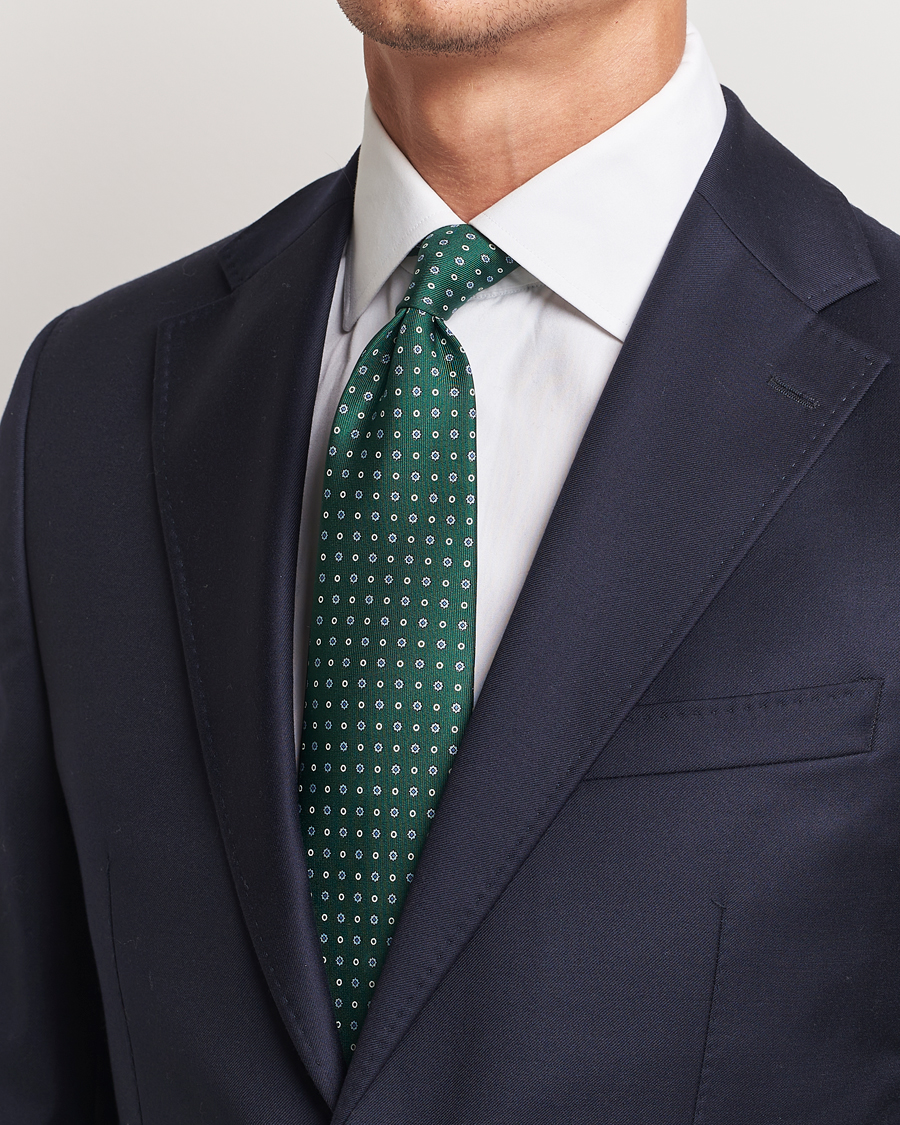 Herre |  | E. Marinella | 3-Fold Printed Silk Tie Dark Green