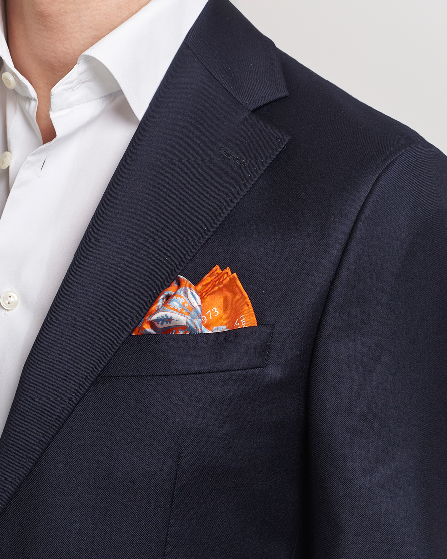 Herre |  | E. Marinella | Archive Printed Silk Pocket Square Orange