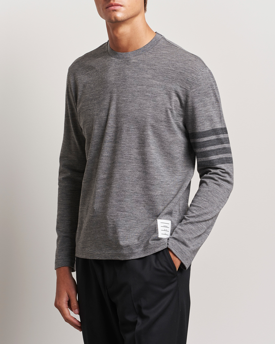 Herre |  | Thom Browne | Long Sleeve Wool Jersey T-Shirt Medium Grey