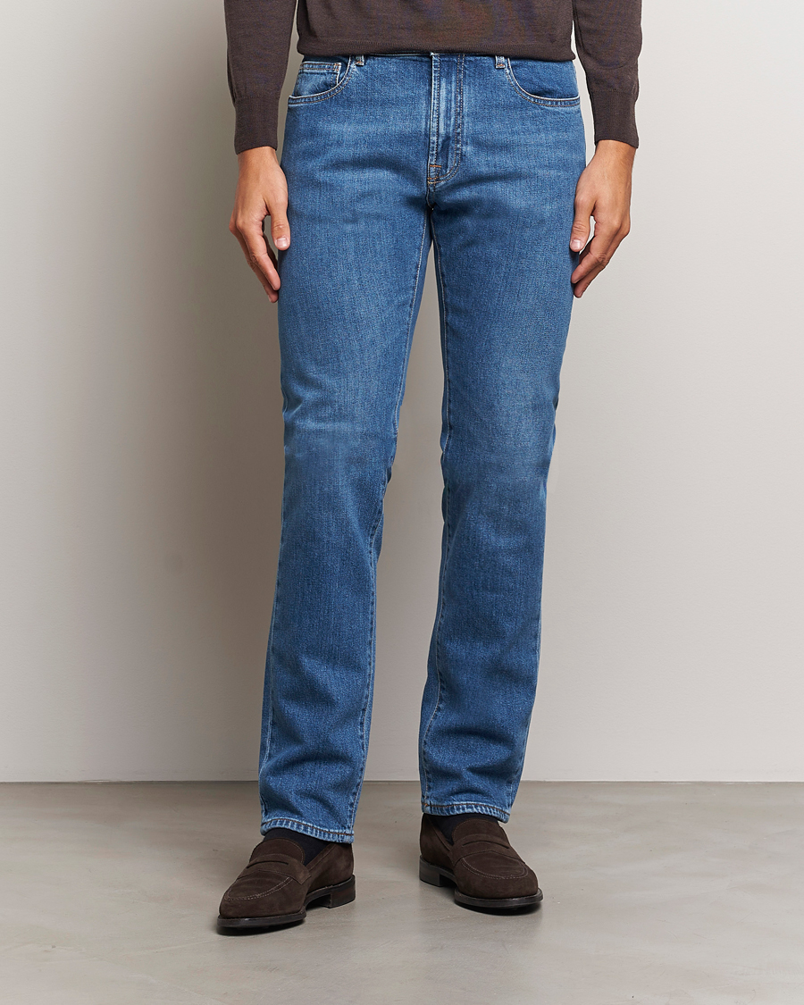 Herre | Jeans | Canali | Slim Fit Stretch Denim Dark Blue Wash