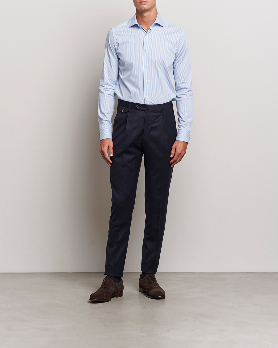 Herre |  | Canali | Slim Fit Cotton/Stretch Shirt Light Blue Stripe