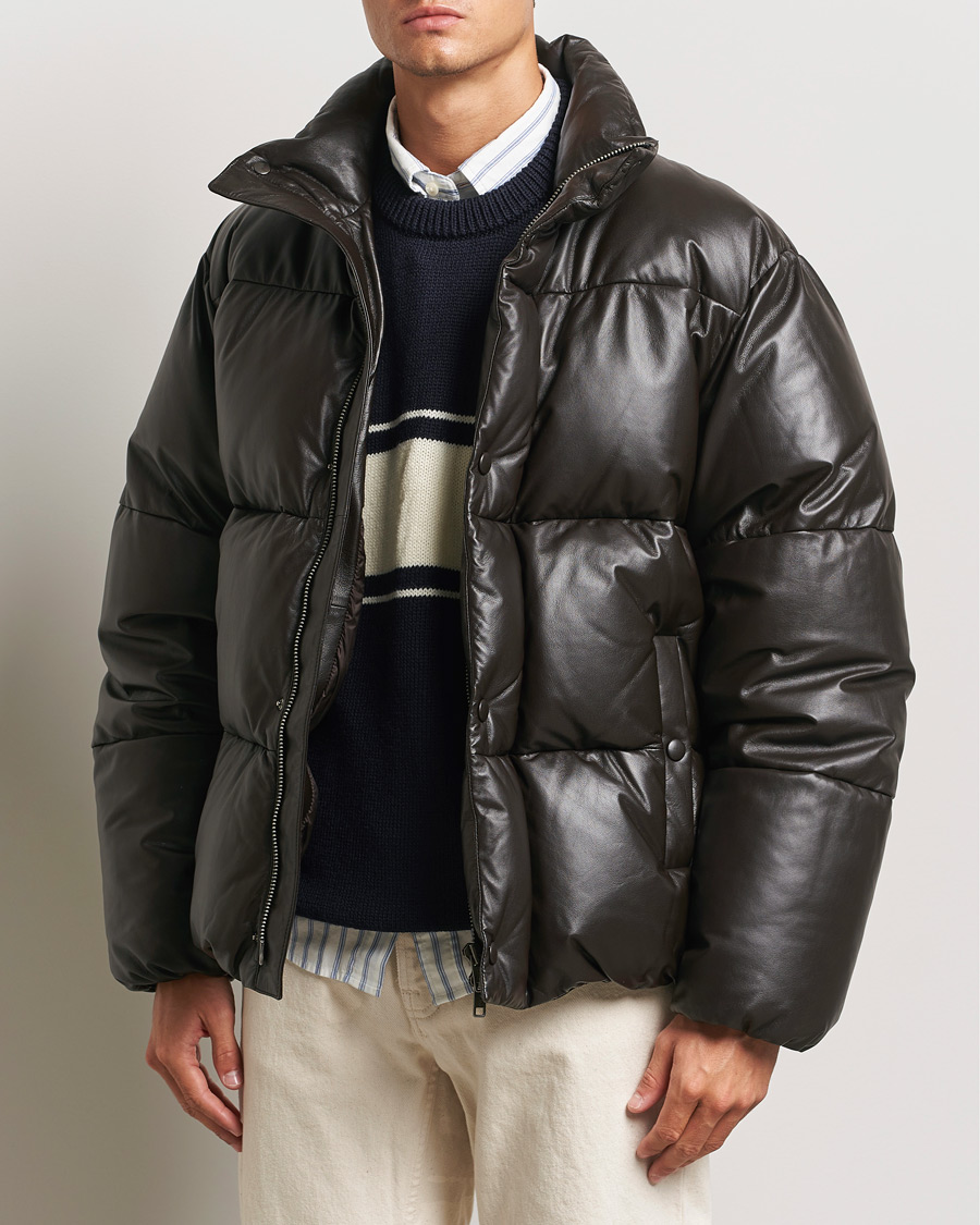 Herre | Læderjakker | GANT 240 Mulberry Street | Leather Down Puffer Jacket Deep Brown