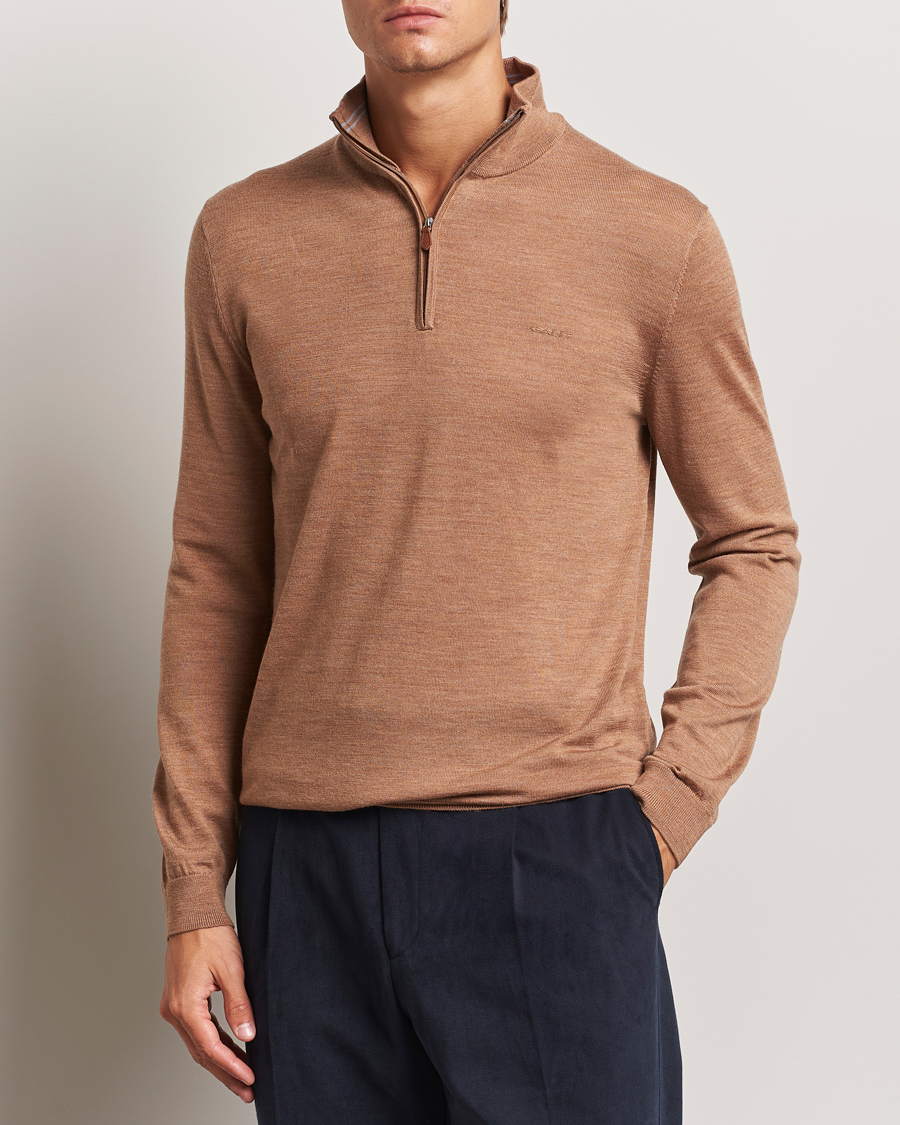 Herre |  | GANT | Extrafine Merino Wool Half Zip Dk Sand Melange