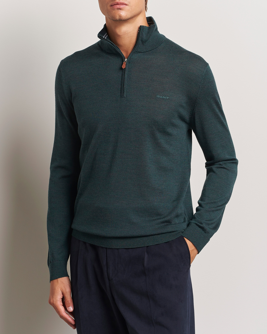 Herre |  | GANT | Extrafine Merino Wool Half Zip Tartan Green