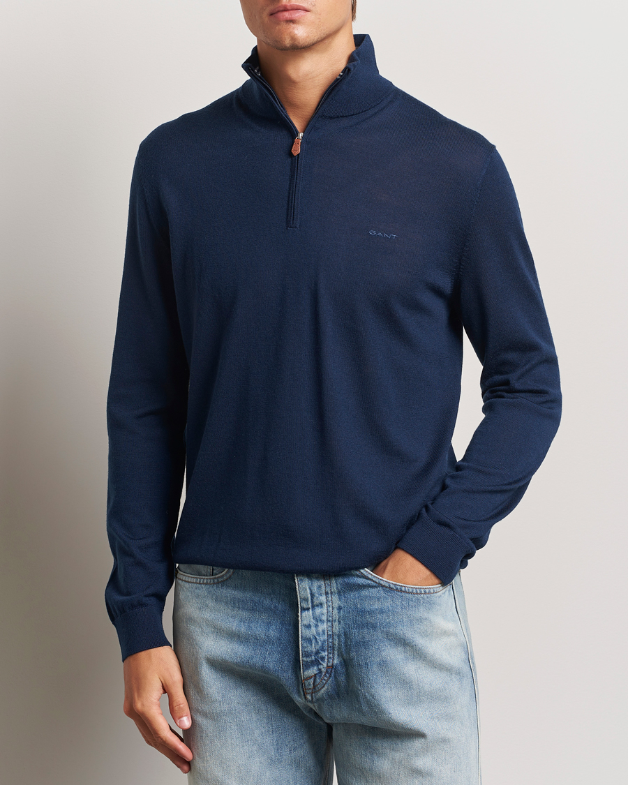 Herre | GANT | GANT | Extrafine Merino Wool Half Zip Marine