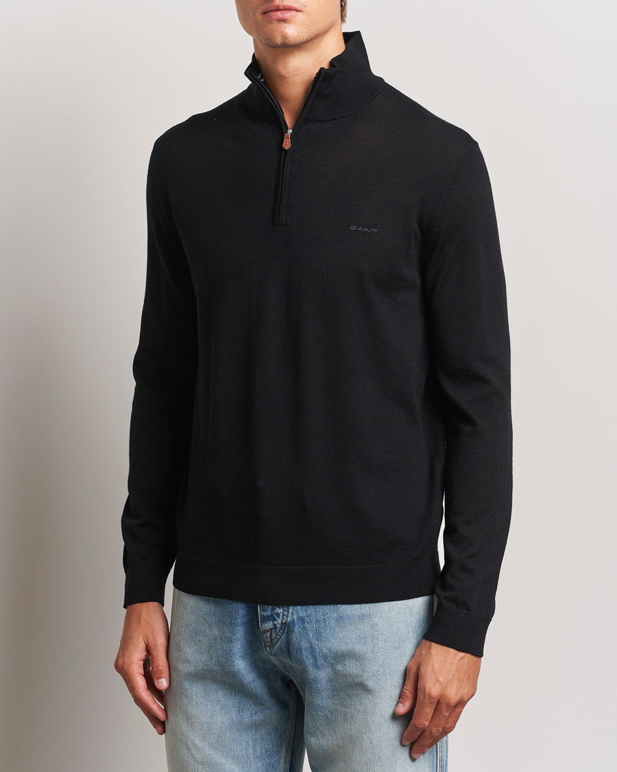 Herre | GANT | GANT | Extrafine Merino Wool Half Zip Black