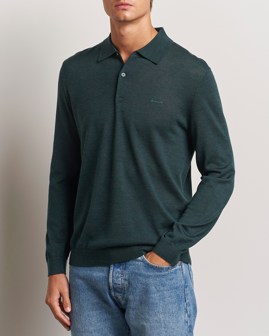 Herre | GANT | GANT | Extrafine Merino Wool Polo Tartan Green