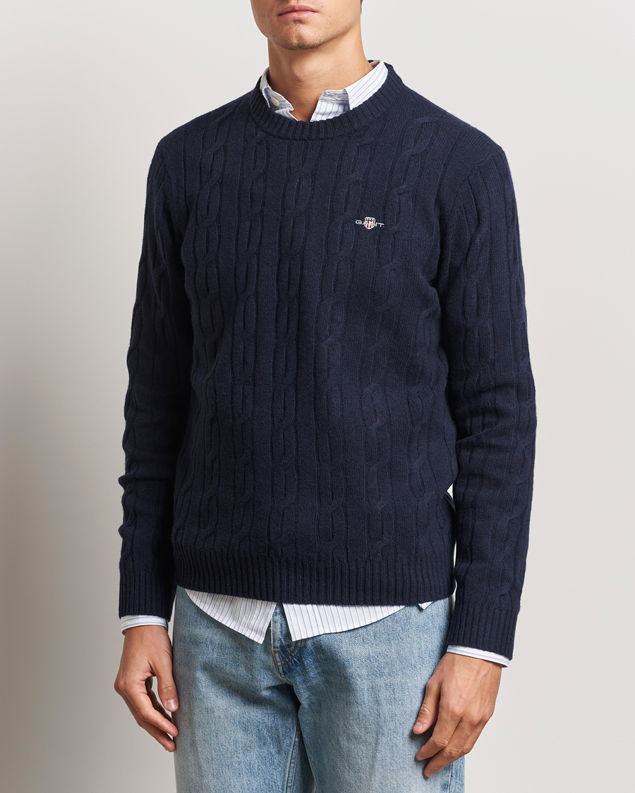 Herre |  | GANT | Lambswool Cable C-Neck Evening Blue