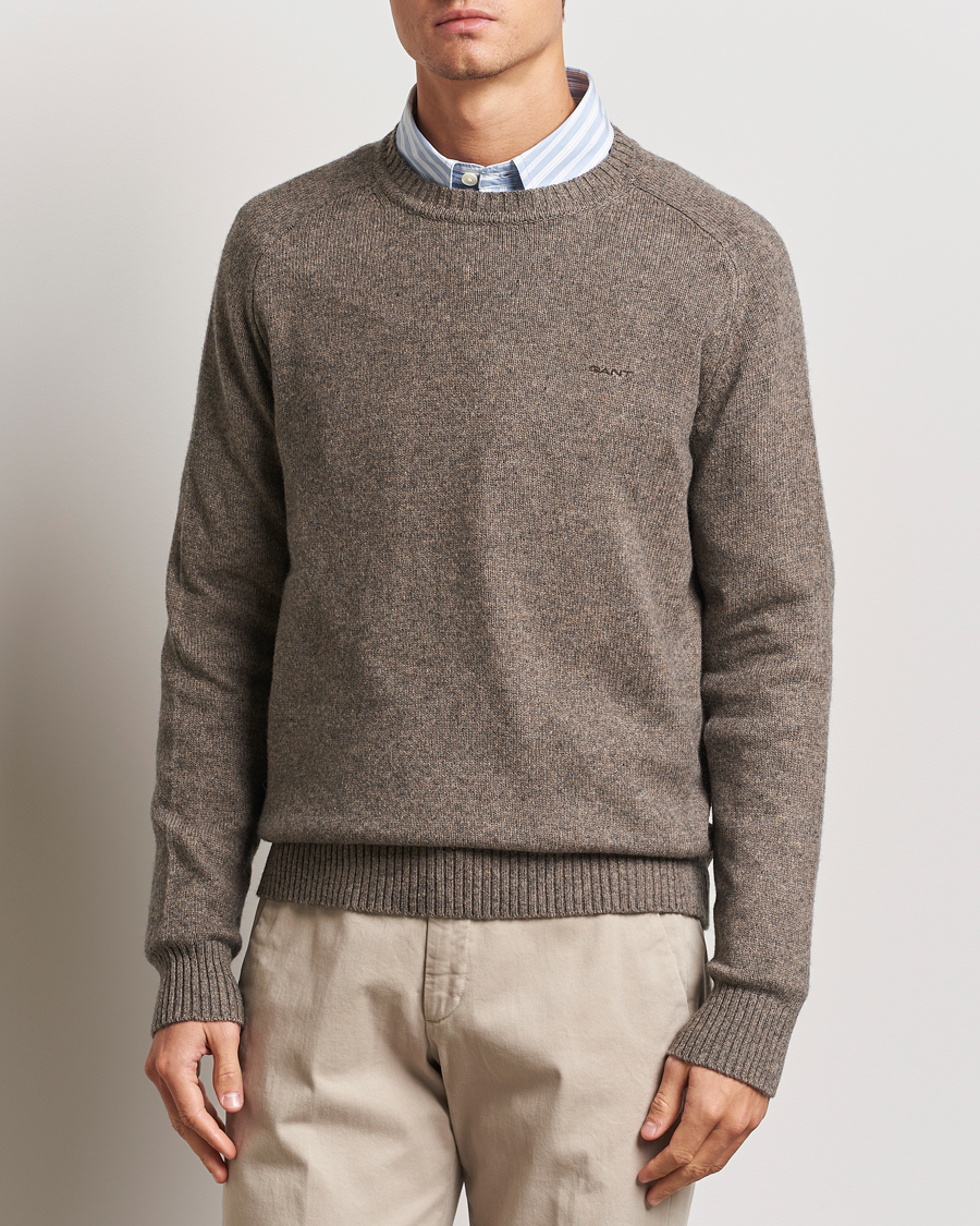 Herre |  | GANT | Wool Blend C-Neck Dark Hazelnut Melange