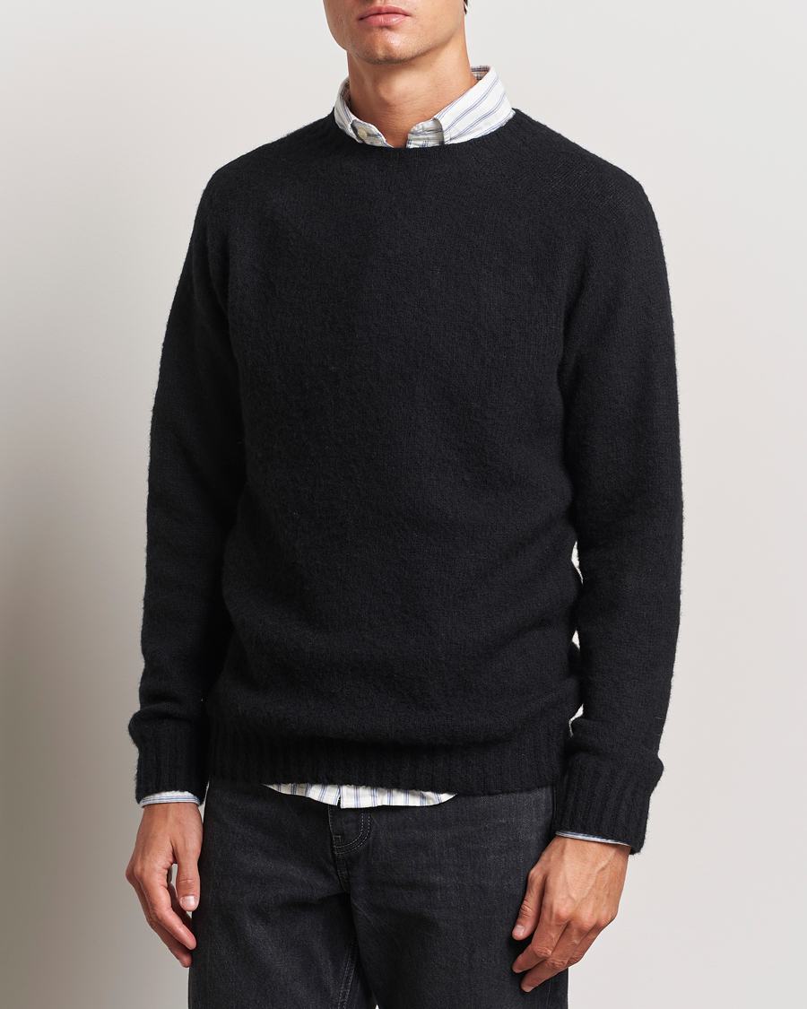 Herre | Tøj | Harley Of Scotland | Brushed Supersoft Lambswool Crewneck Black