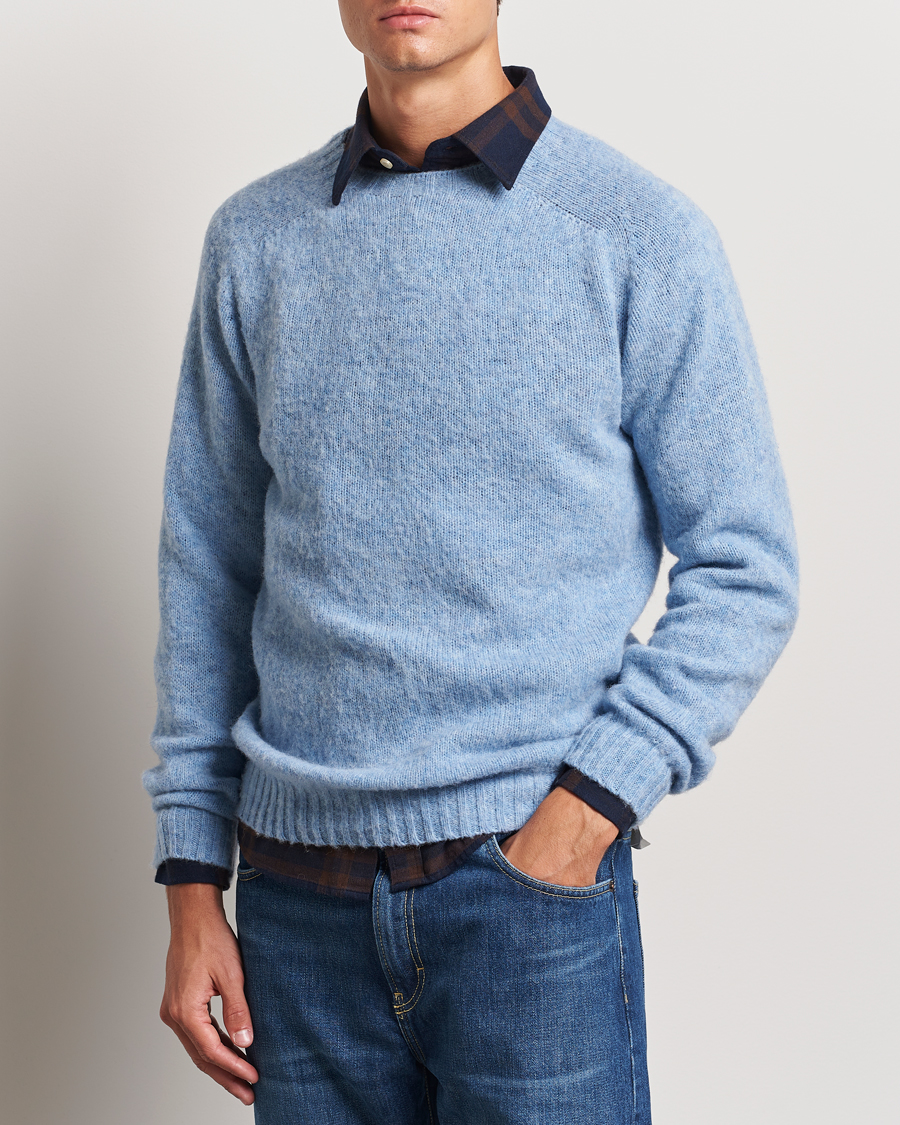 Herre |  | Harley Of Scotland | Brushed Supersoft Lambswool Crewneck Ice Sea