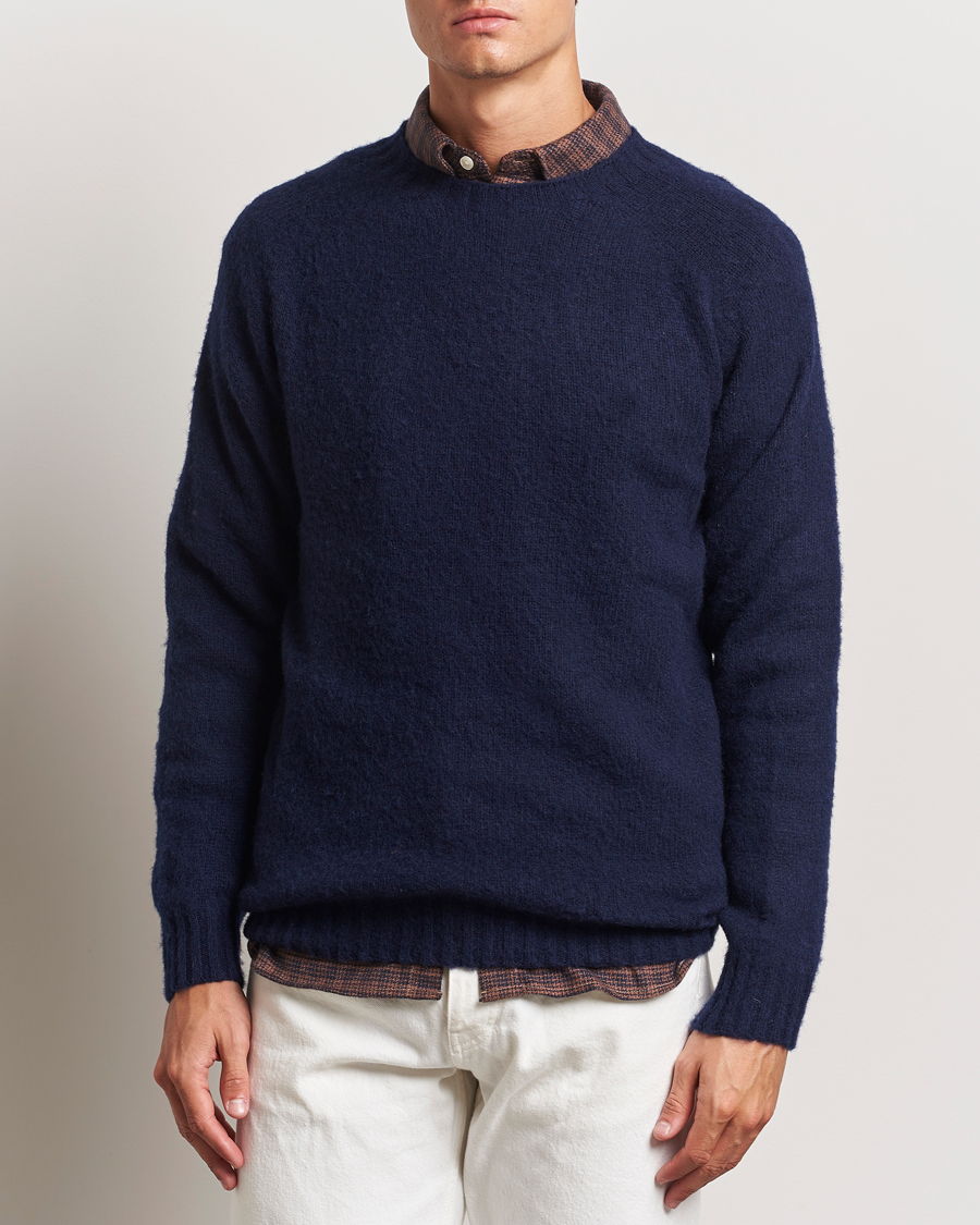 Herre | Harley Of Scotland | Harley Of Scotland | Brushed Supersoft Lambswool Crewneck Navy