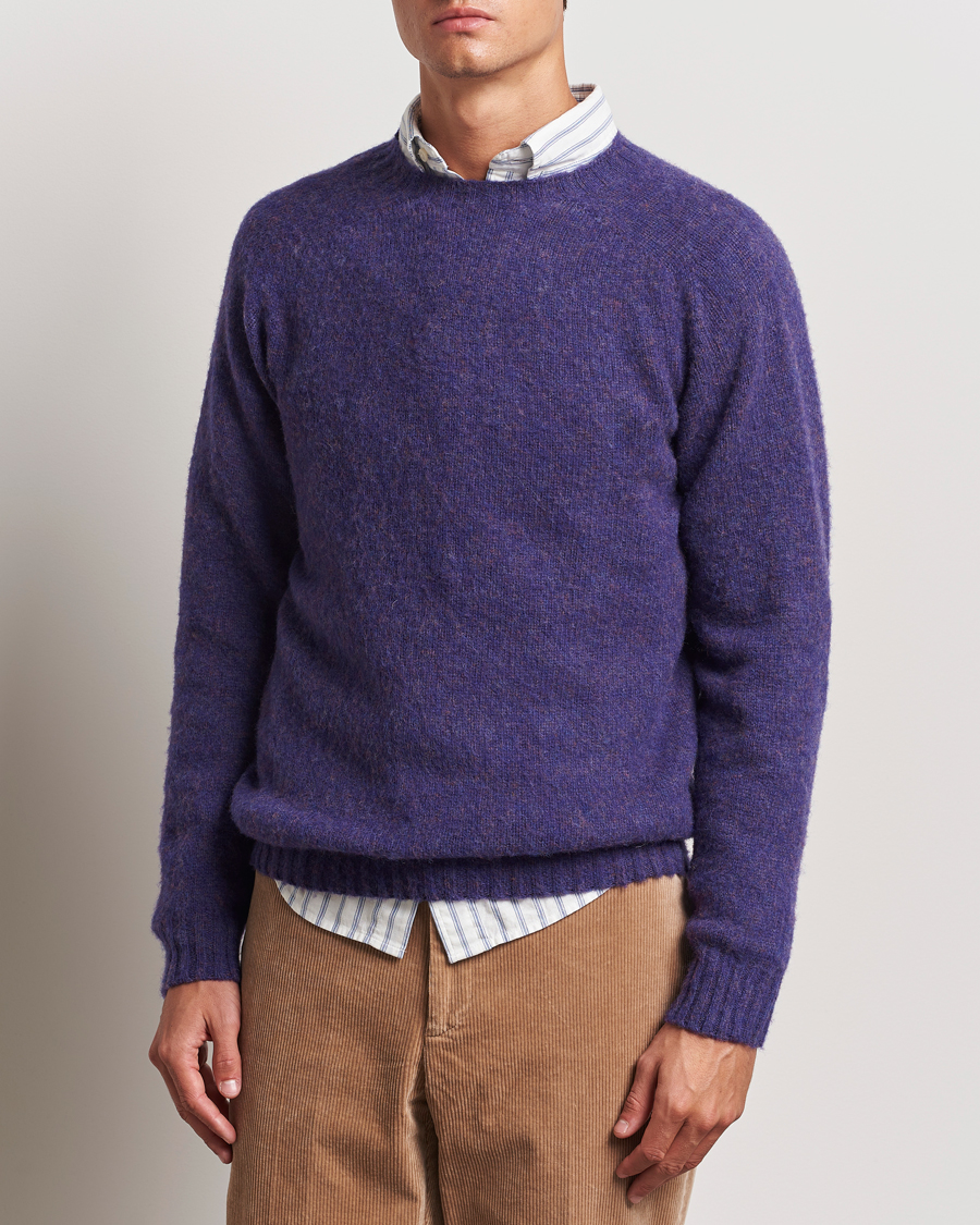 Herre | Tøj | Harley Of Scotland | Brushed Supersoft Lambswool Crewneck Royal Violet