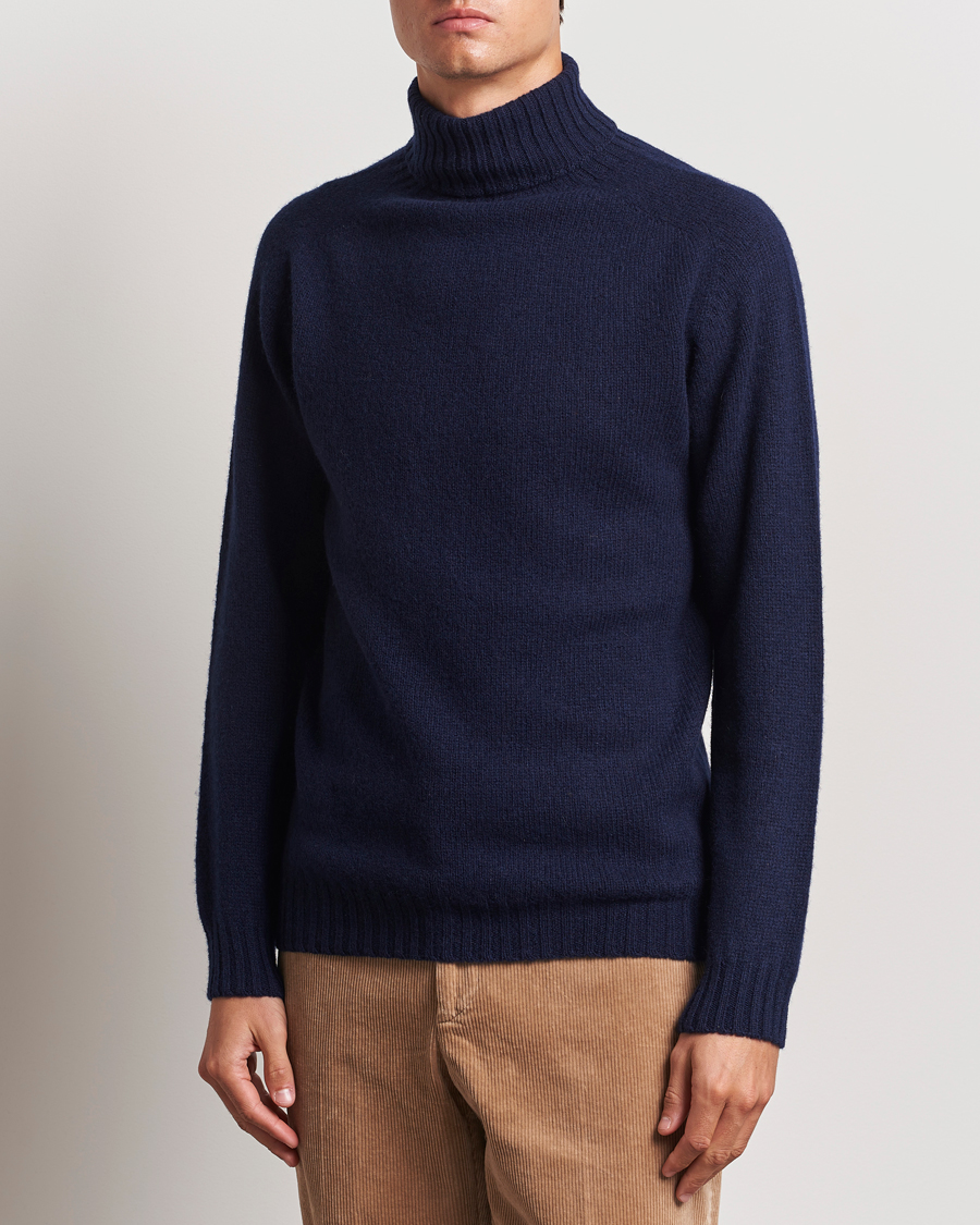 Herre | Tøj | Harley Of Scotland | Supersoft Lambswool Rollneck Navy