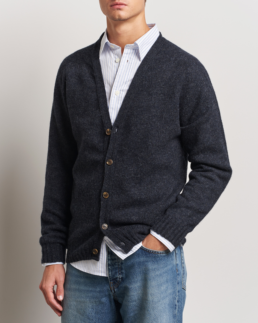 Herre |  | Harley Of Scotland | Supersoft Lambswool Cardigan Charcoal