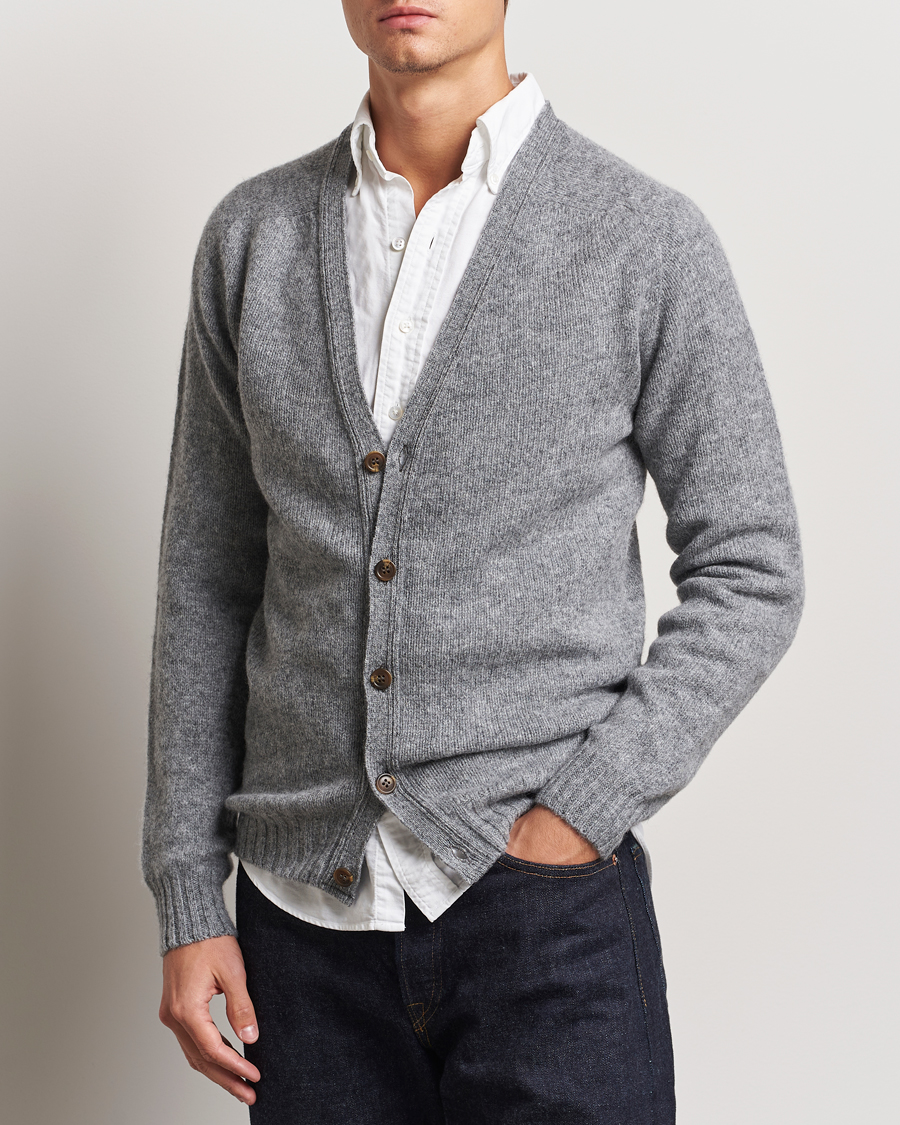 Herre |  | Harley Of Scotland | Supersoft Lambswool Cardigan Medium Grey