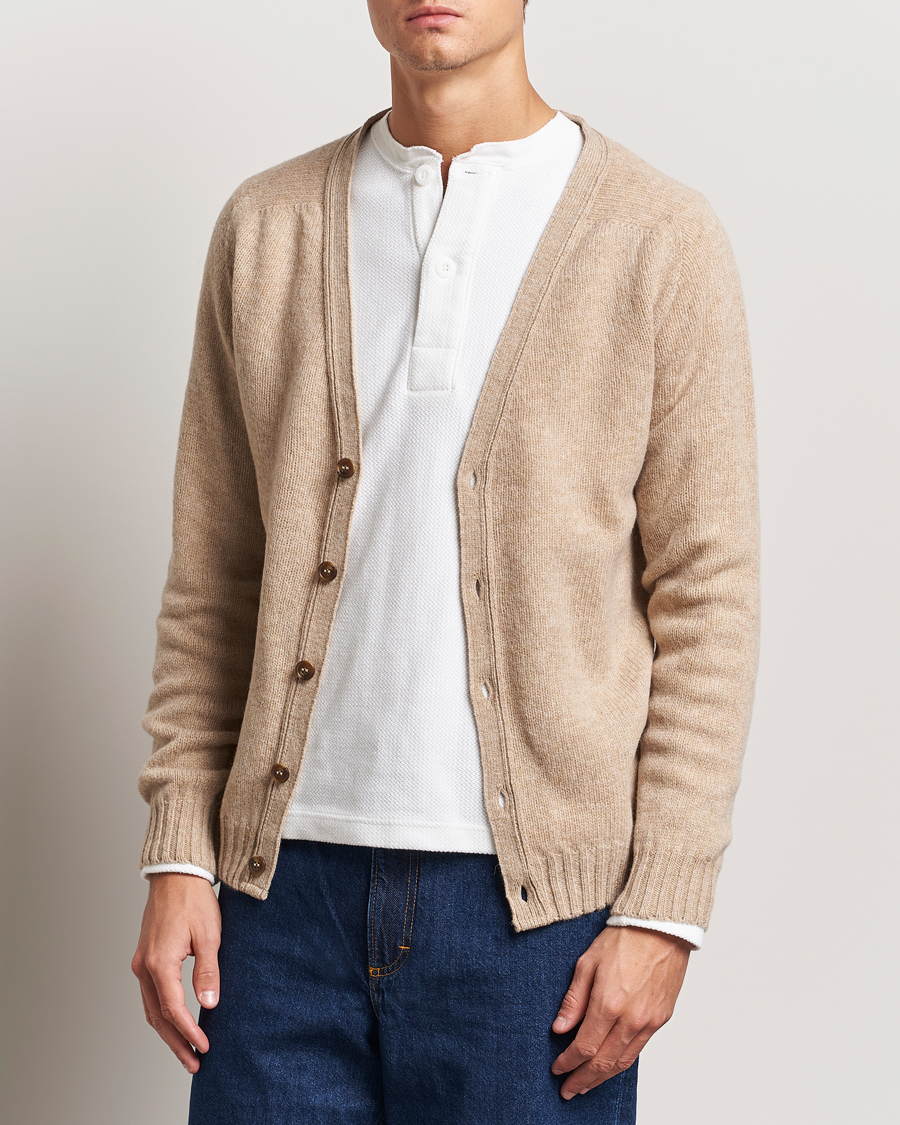 Herre |  | Harley Of Scotland | Supersoft Lambswool Cardigan Oatmilk