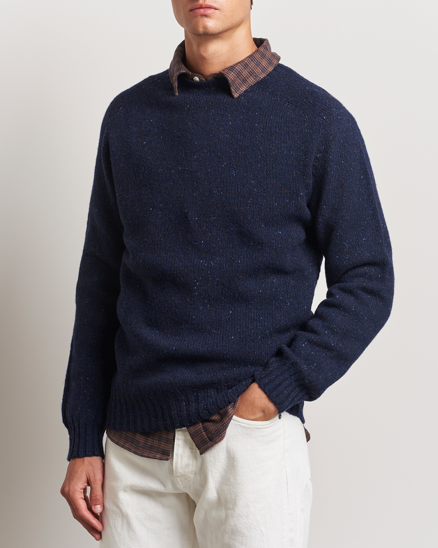 Herre | Tøj | Harley Of Scotland | Donegal Wool Crewneck Jura Blue