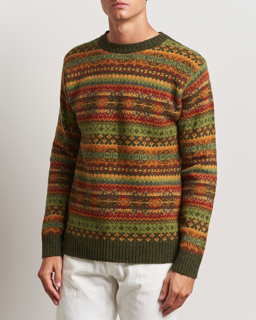 Herre | Strikkede trøjer | Harley Of Scotland | Supersoft Lambswool Fairisle Crewneck Green