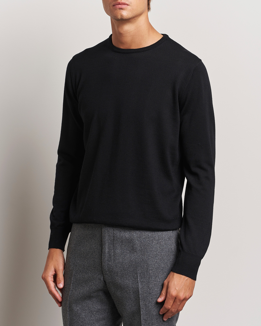 Herre | Trøjer | Morgano | Extra Fine Merino Wool Crewneck Black